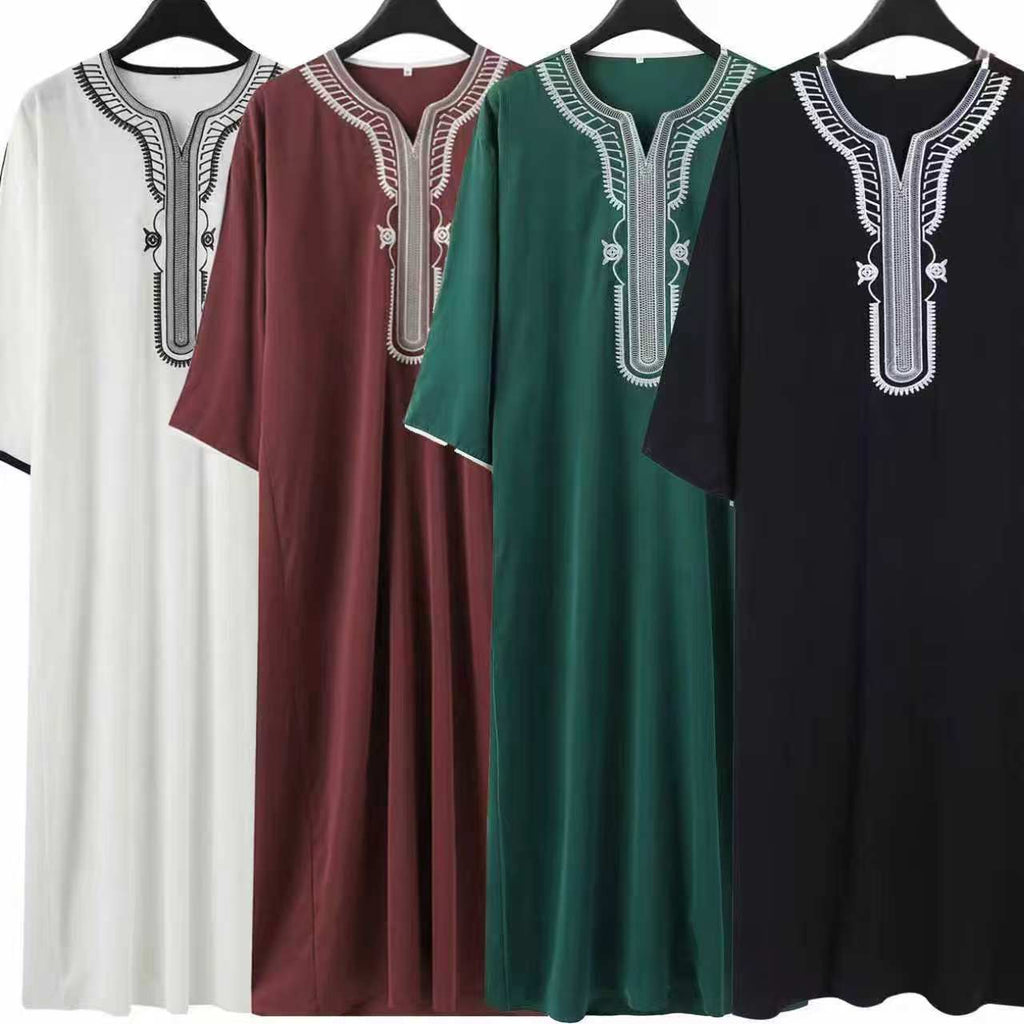 Men's clothing short sleeved embroidered V-neck loose men's robe