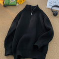 Men's Solid Color Half Zip Turtleneck Long Sleeve Knit Sweater