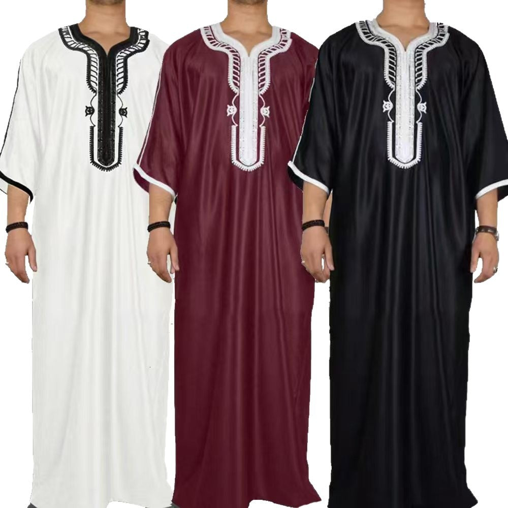 Men's clothing short sleeved embroidered V-neck loose men's robe
