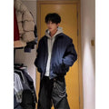 Clean Fit Short Loose Lapel Bomber Jacket Men's Navy Blue