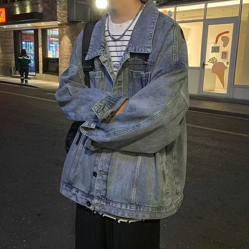 Men's Loose Fit  Denim Jacket Streetwear Workwear Jacket