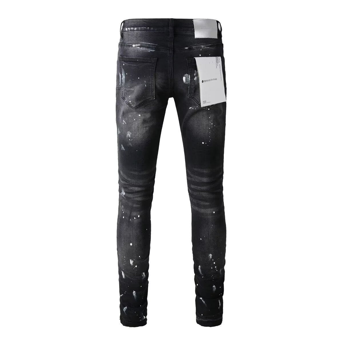 Men's Black Graffiti Splatter Distressed Skinny Jeans, Stretch Slim Fit Knee Cut-Out Denim Pants