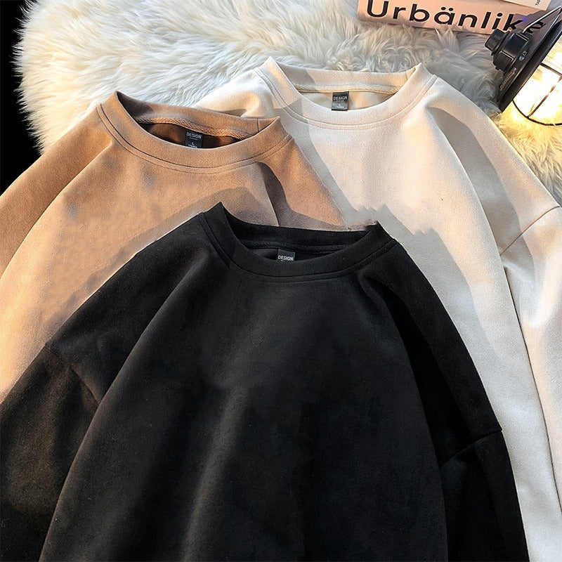 Vintage Long Sleeve Crew Neck Heavyweight Faux Suede Sweatshirt