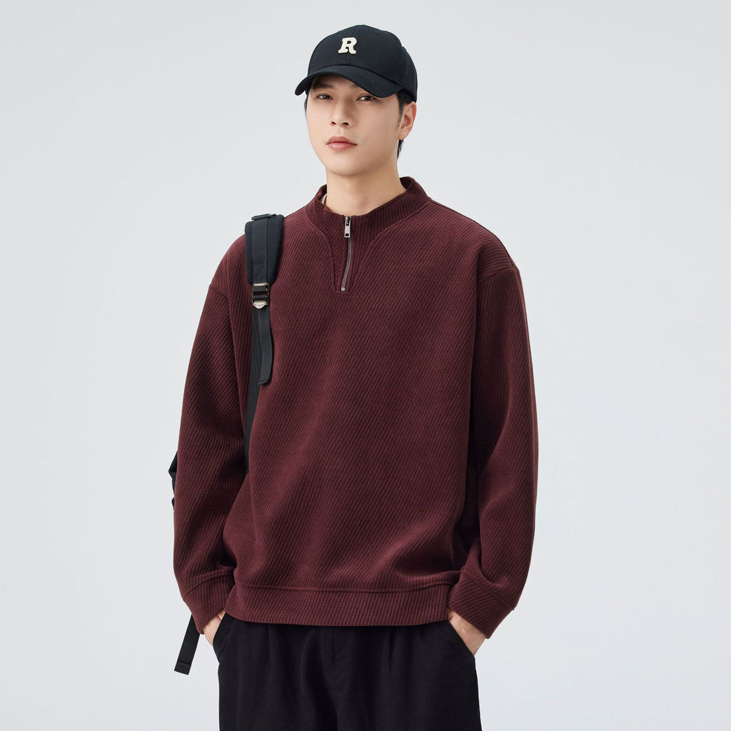 Men's Heavyweight Half Zip Sweatshirt Jacket Casual Stand Collar Solid Color Oversized Pullover
