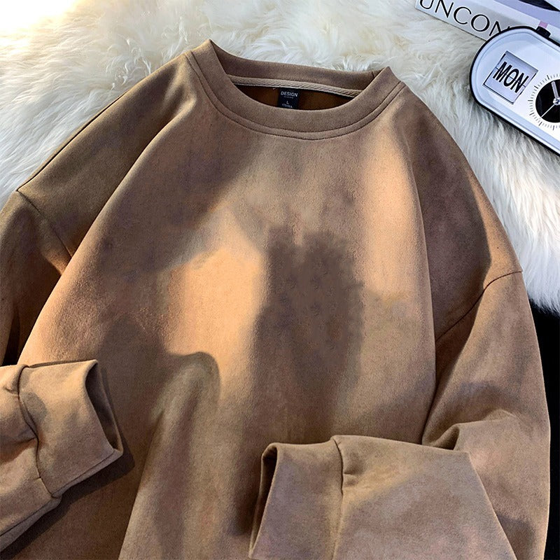 Vintage Long Sleeve Crew Neck Heavyweight Faux Suede Sweatshirt