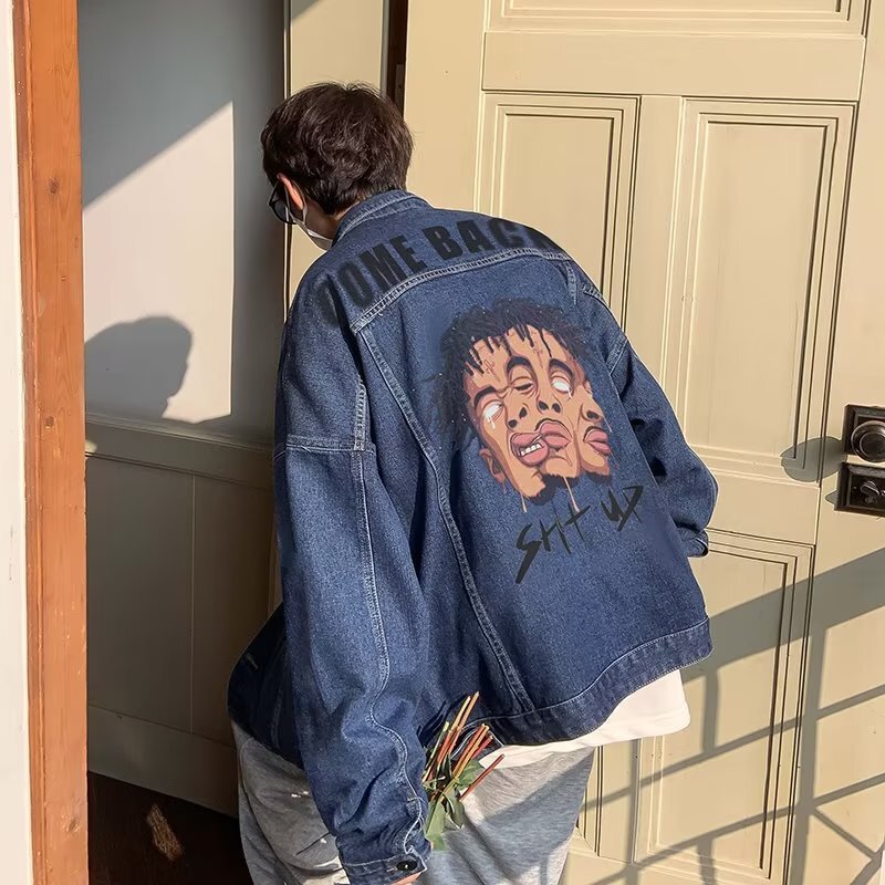 Men's Loose Fit  Denim Jacket Streetwear Workwear Jacket