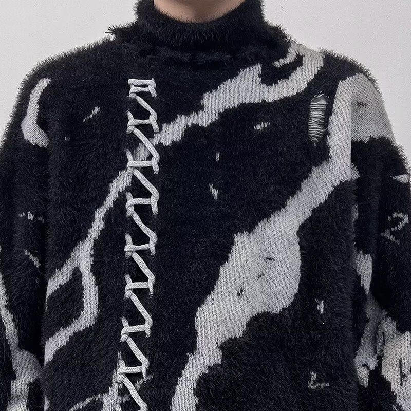 Vintage Distressed Knit Cardigan with Open Front and Relaxed Fit