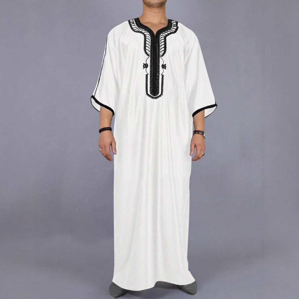 Men's clothing short sleeved embroidered V-neck loose men's robe