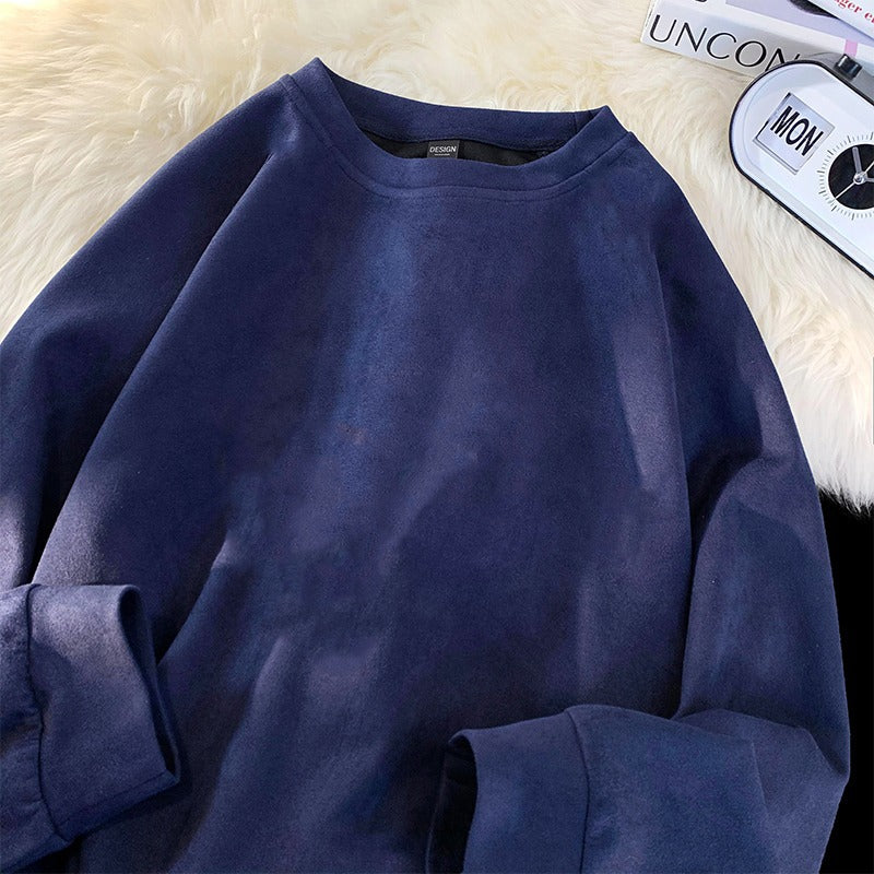Vintage Long Sleeve Crew Neck Heavyweight Faux Suede Sweatshirt