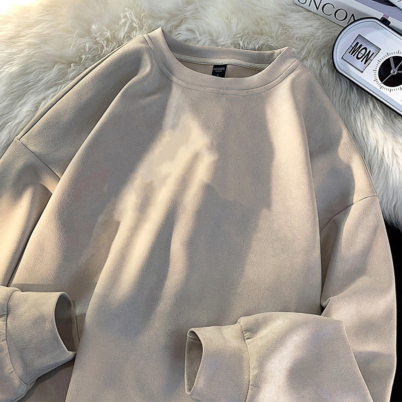 Vintage Long Sleeve Crew Neck Heavyweight Faux Suede Sweatshirt