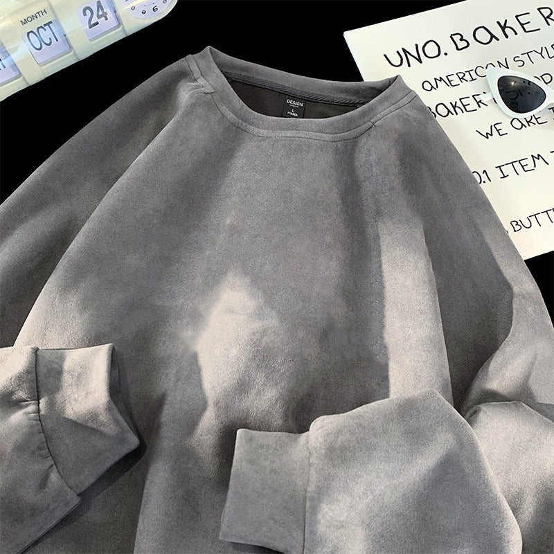 Vintage Long Sleeve Crew Neck Heavyweight Faux Suede Sweatshirt