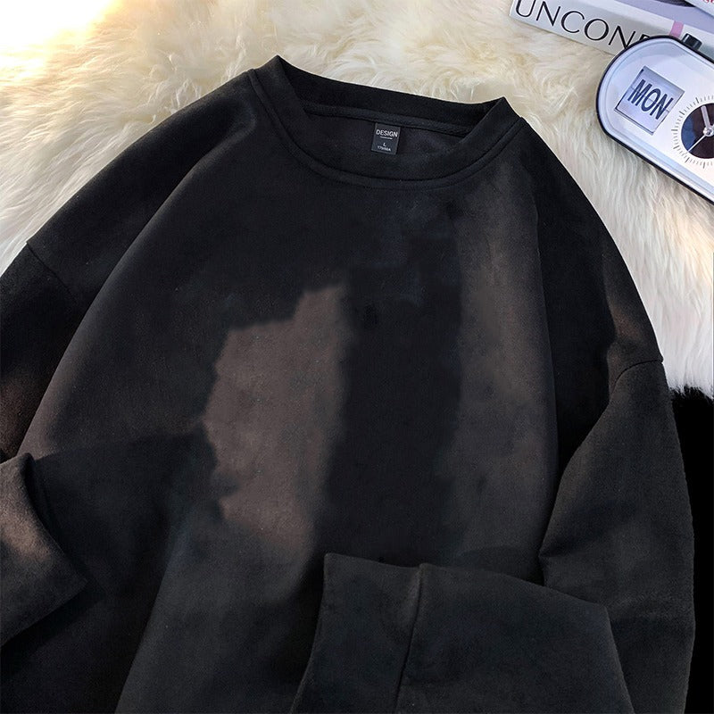 Vintage Long Sleeve Crew Neck Heavyweight Faux Suede Sweatshirt