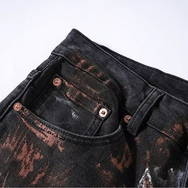 Men's High-End Fashion Denim Jeans Elastic Waist Casual Pants