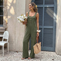 Women's Textured Sleeveless Open Back Strap Long Loose Jumpsuit