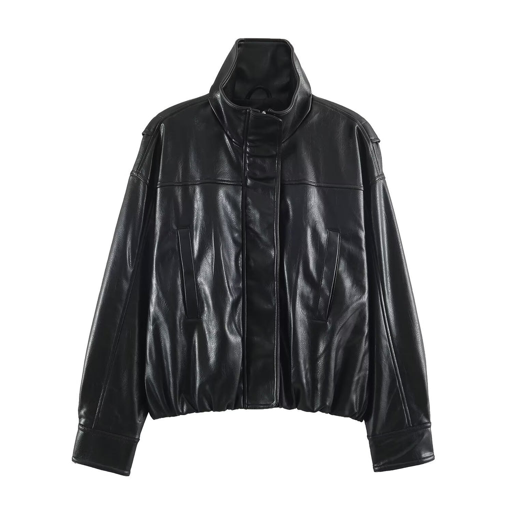Half high collar zipper long sleeved jacket