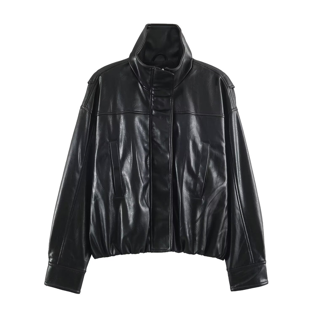 Half high collar zipper long sleeved jacket