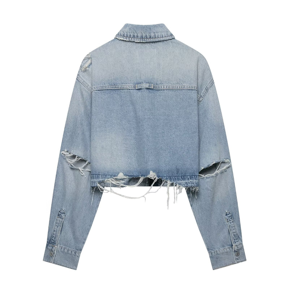Collar denim long sleeved jacket