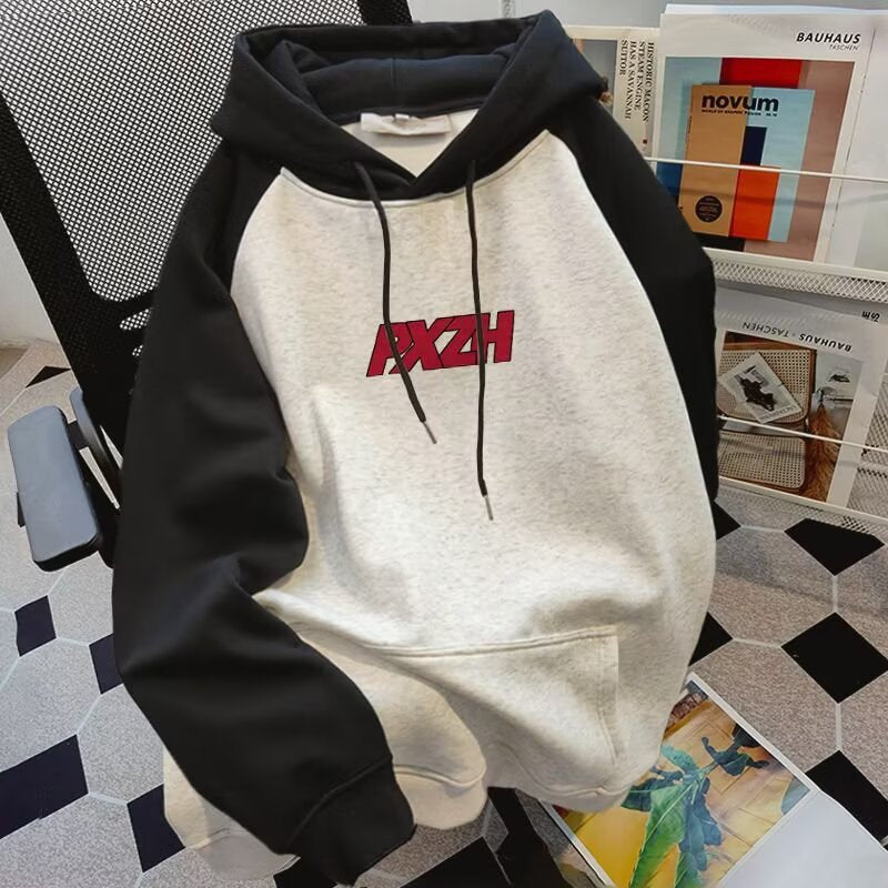 Men's Casual Color-block Printed Long Sleeve Hooded Sweatshirt