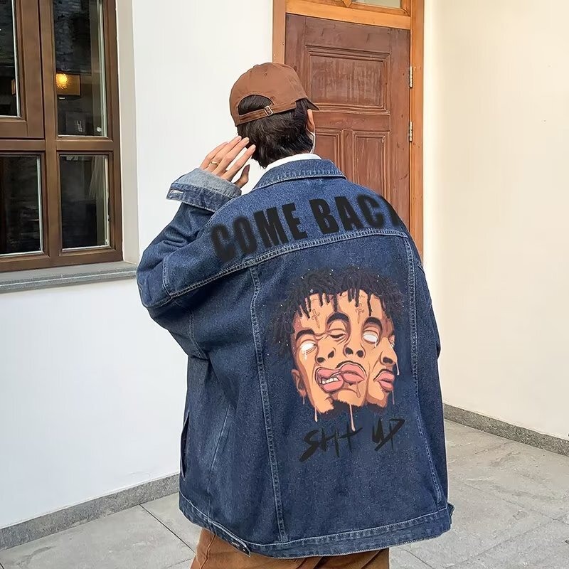 Men's Loose Fit  Denim Jacket Streetwear Workwear Jacket