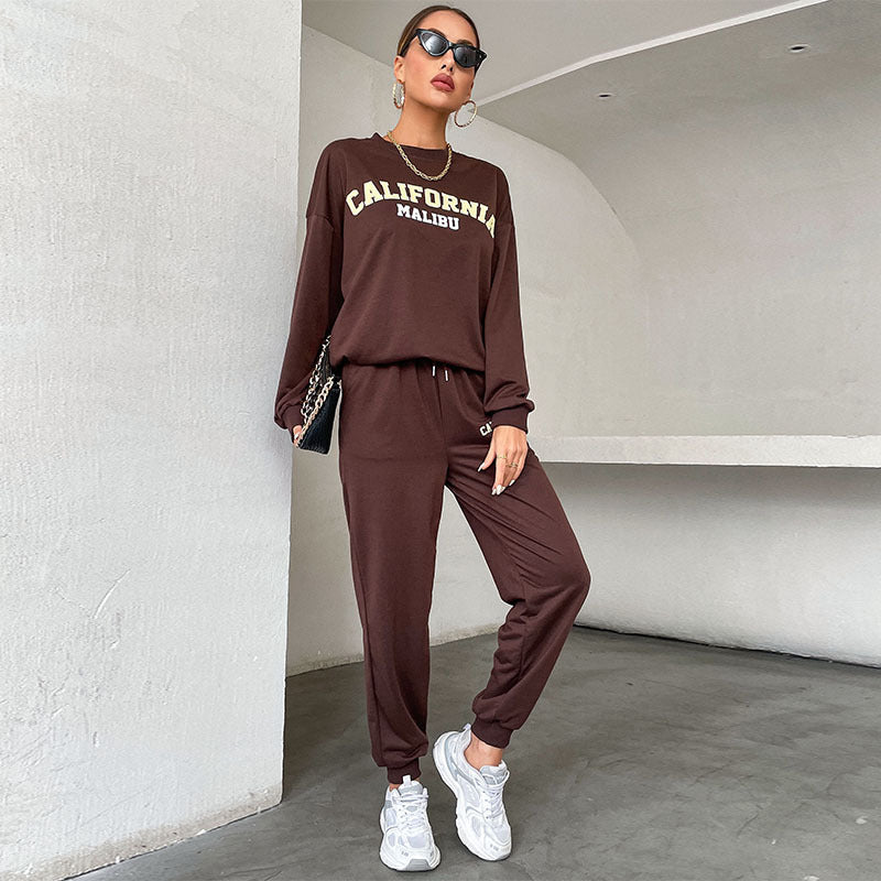 Long Sleeve Letter Print Sweatshirt and Casual Trousers Two-Piece Set