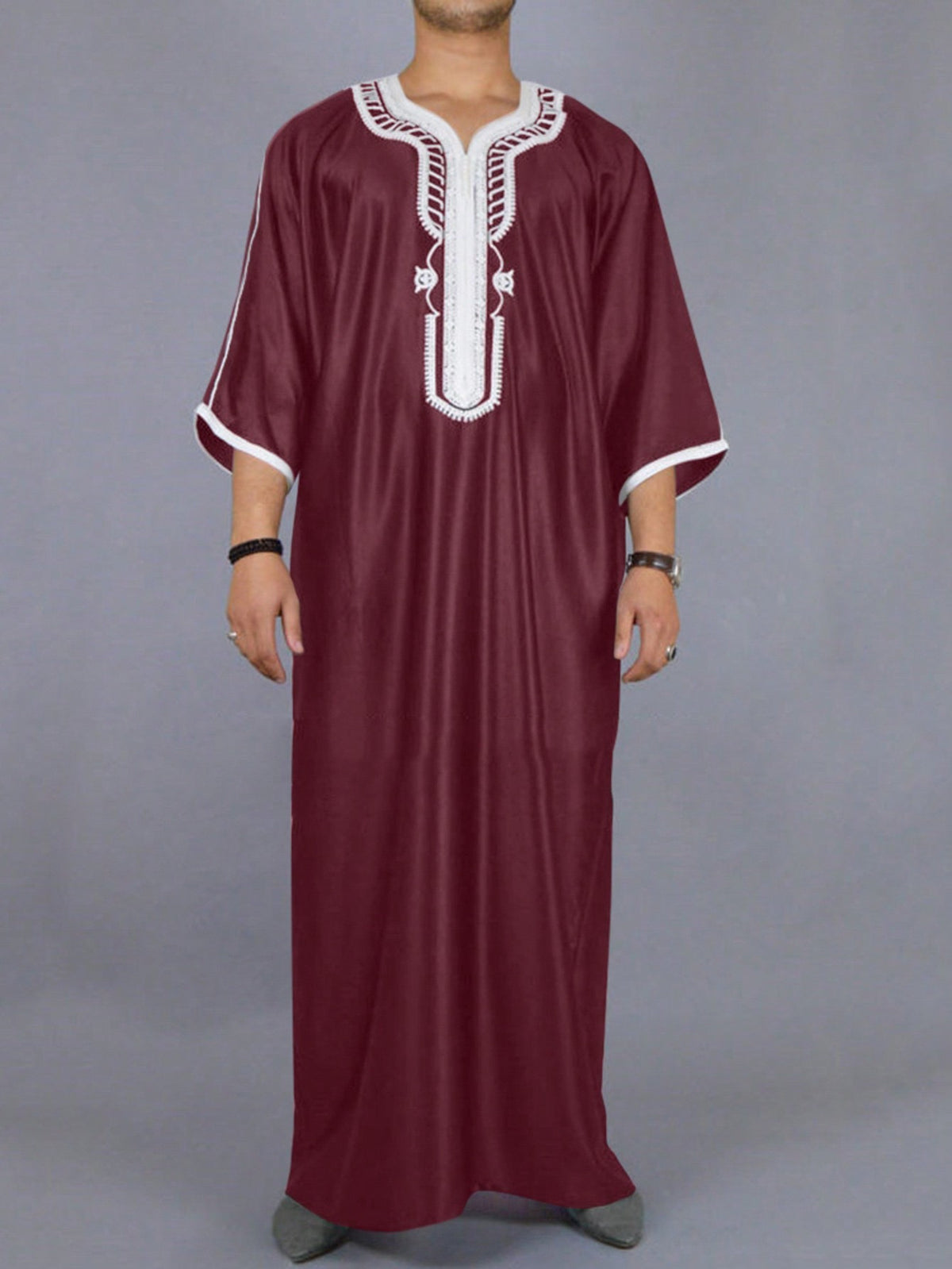 Men's clothing short sleeved embroidered V-neck loose men's robe