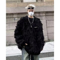 Retro Fringe Unisex Knitted Open Front Crew Neck Oversized Sweater Jacket