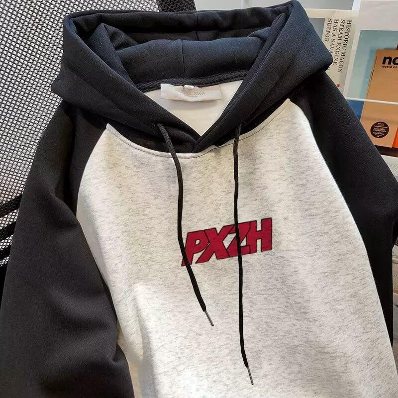 Men's Casual Color-block Printed Long Sleeve Hooded Sweatshirt