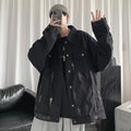 Men's Streetwear Ripped Long Sleeve Button Front Lapel Collar Loose Denim Jacket