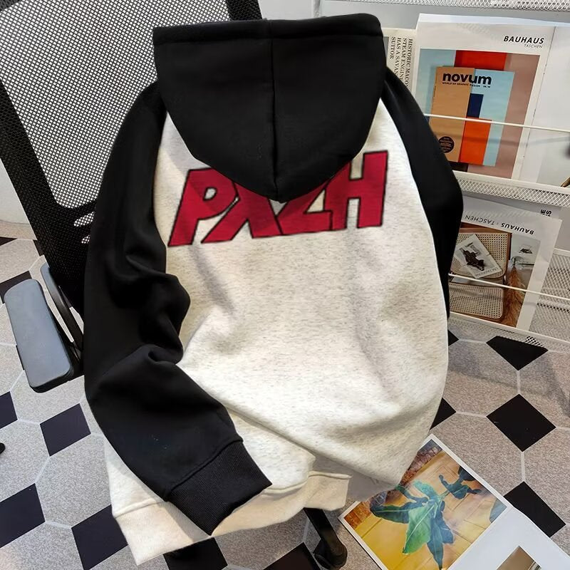 Men's Casual Color-block Printed Long Sleeve Hooded Sweatshirt