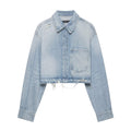 Collar denim long sleeved jacket