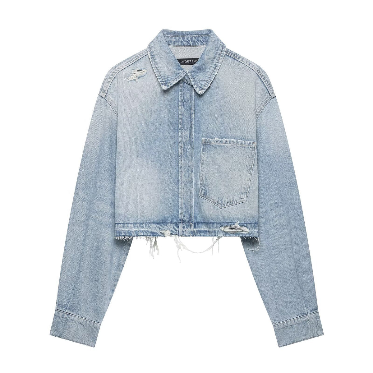 Collar denim long sleeved jacket