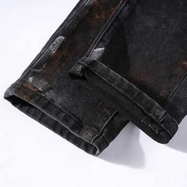 Men's High-End Fashion Denim Jeans Elastic Waist Casual Pants