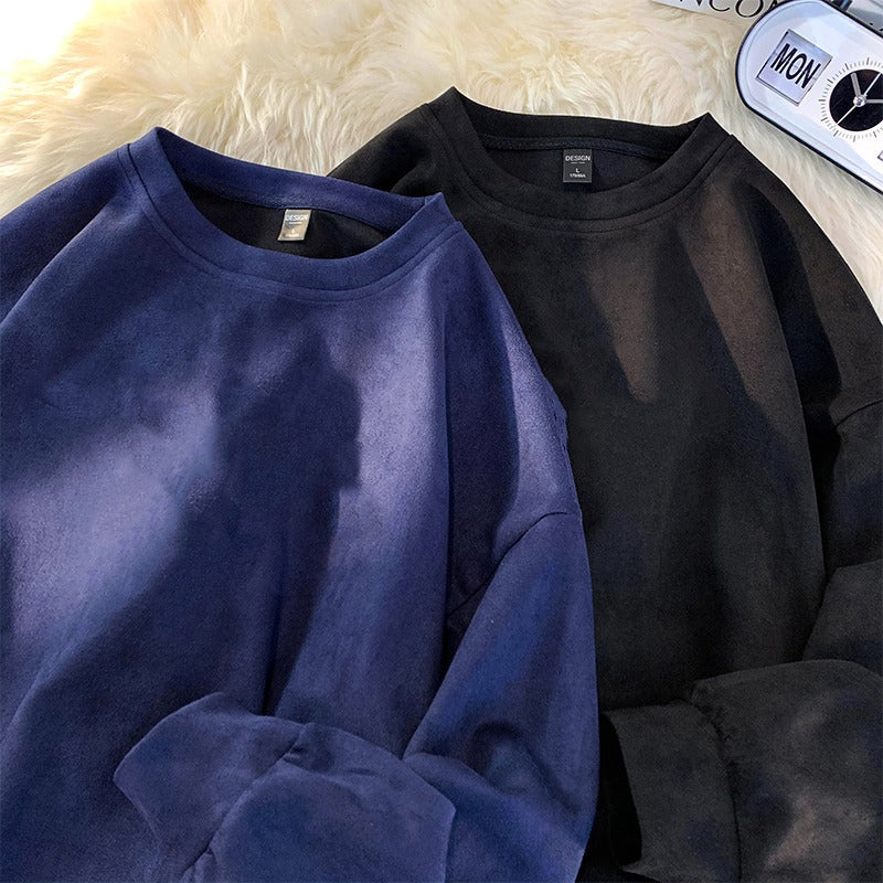Vintage Long Sleeve Crew Neck Heavyweight Faux Suede Sweatshirt